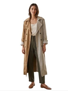​Zara Women's Two-Tone 100% Linen Oversized Trench Coat Size M